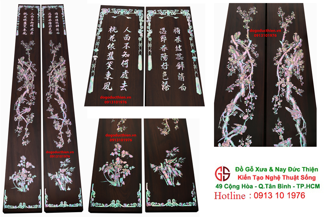 Câu Đối Khảm Ốc Tích Mai Điểu Đẹp & Hiếm MS02